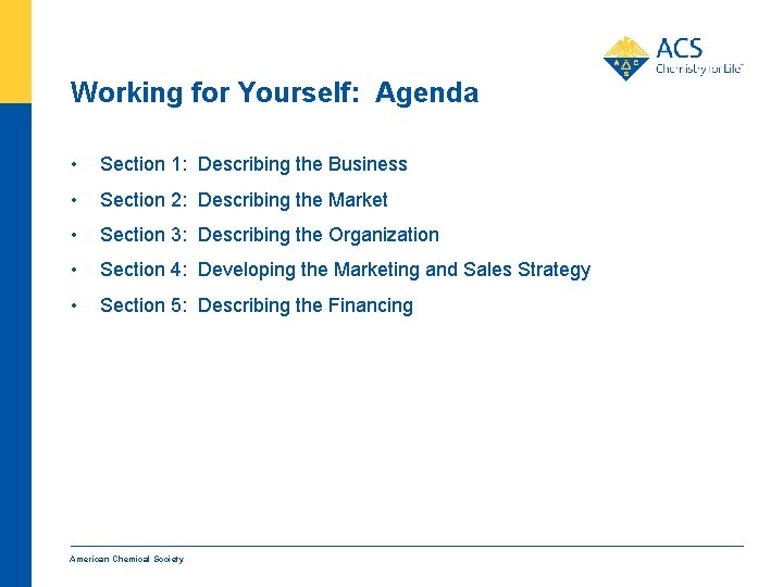 Working for Yourself: Agenda • Section 1: Describing the Business • Section 2: Describing