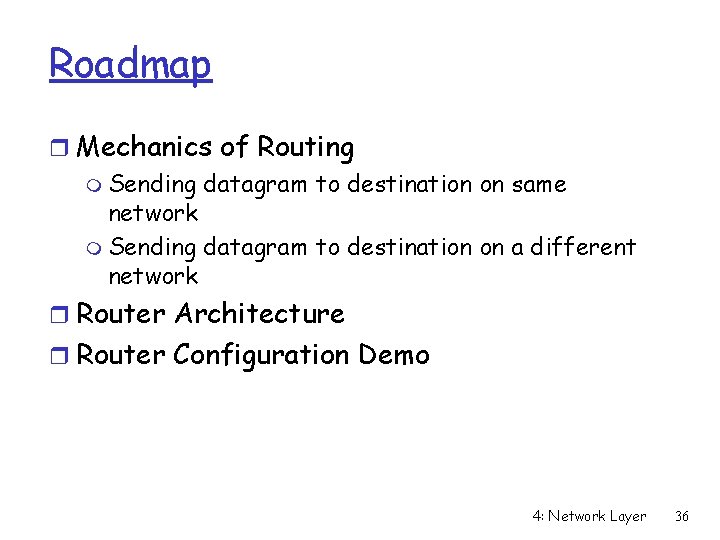 Roadmap r Mechanics of Routing m Sending datagram to destination on same network m