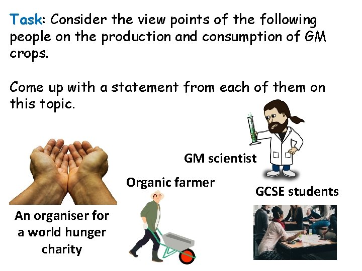 Task: Consider the view points of the following people on the production and consumption