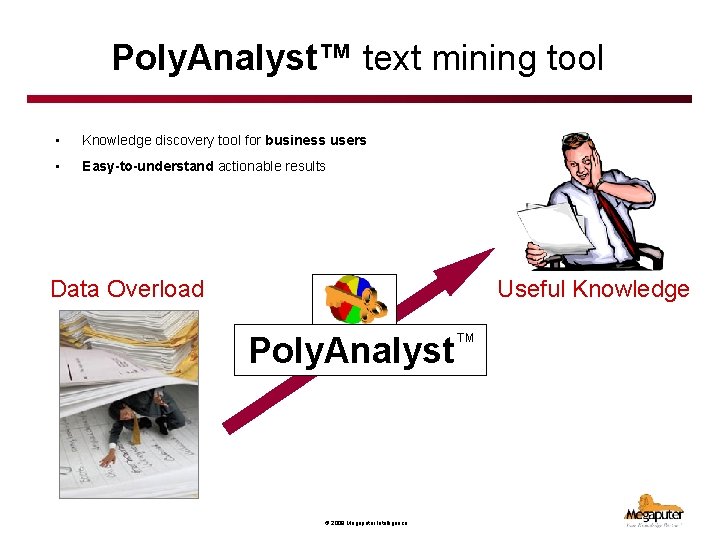 Poly. Analyst™ text mining tool • Knowledge discovery tool for business users • Easy-to-understand