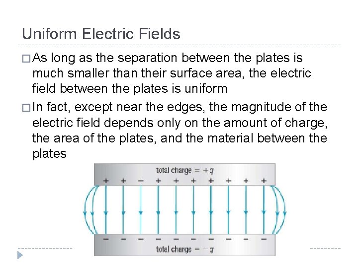 Uniform Electric Fields � As long as the separation between the plates is much