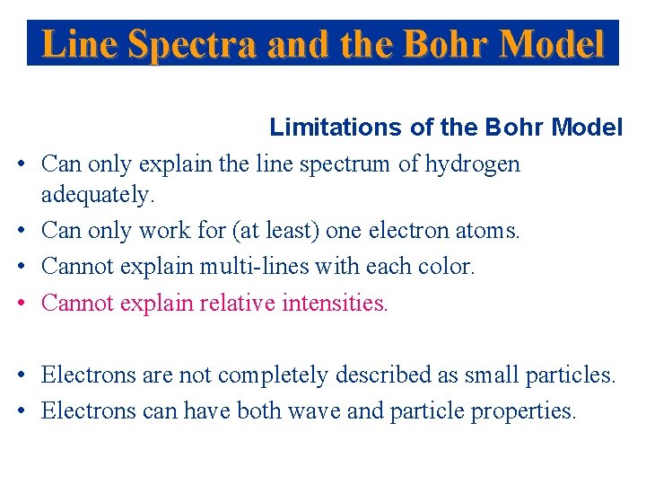 Line Spectra and the Bohr Model • • Limitations of the Bohr Model Can