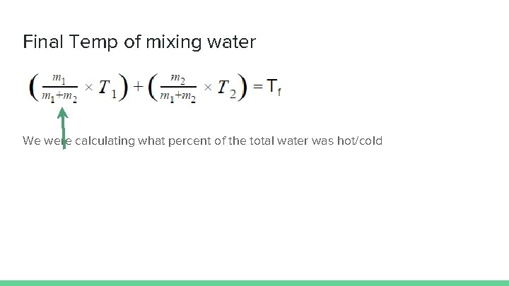 Final Temp of mixing water We were calculating what percent of the total water