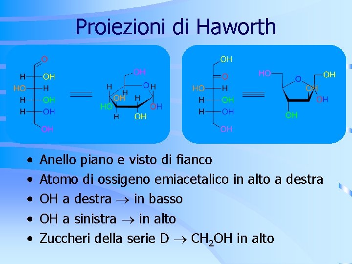 Proiezioni di Haworth • • • Anello piano e visto di fianco Atomo di Proiezioni di Haworth • • • Anello piano e visto di fianco Atomo di