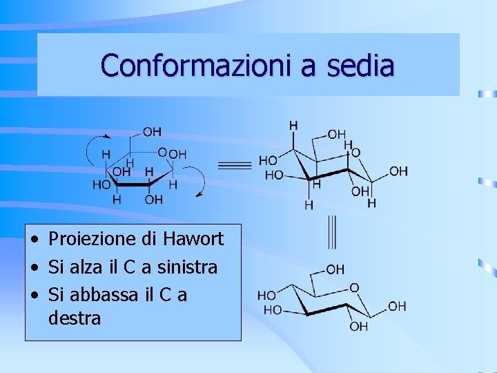 Conformazioni a sedia • Proiezione di Hawort • Si alza il C a sinistra Conformazioni a sedia • Proiezione di Hawort • Si alza il C a sinistra