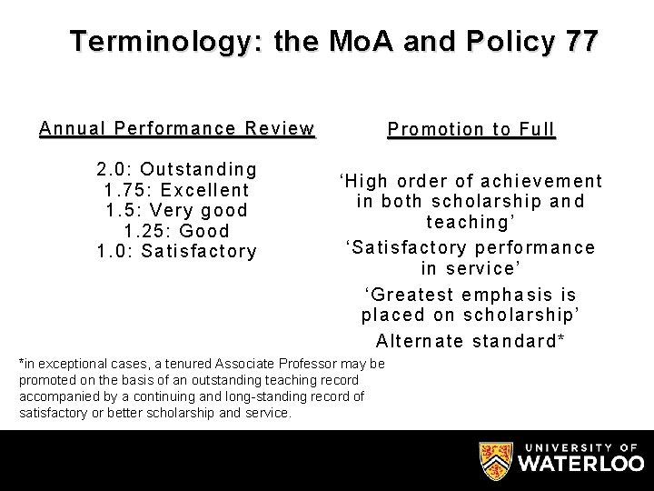 Terminology: the Mo. A and Policy 77 Annual A nnual Performance P erformance Review