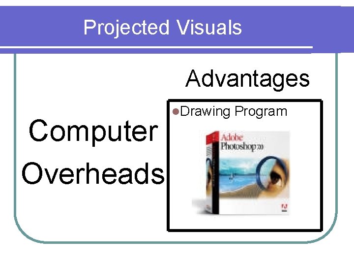 Projected Visuals Advantages Computer Overheads l. Drawing Program 