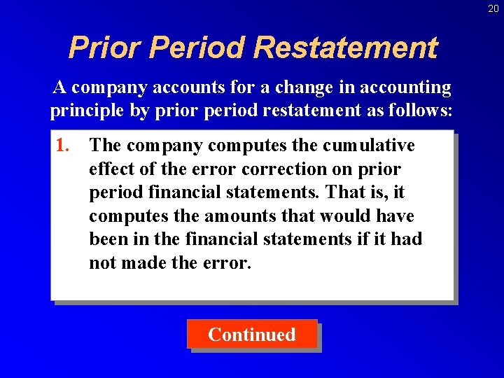 20 Prior Period Restatement A company accounts for a change in accounting principle by