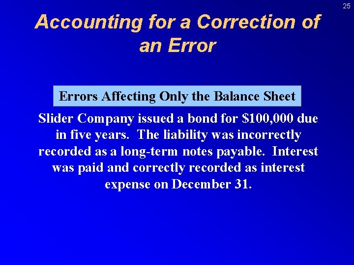 25 Accounting for a Correction of an Errors Affecting Only the Balance Sheet Slider