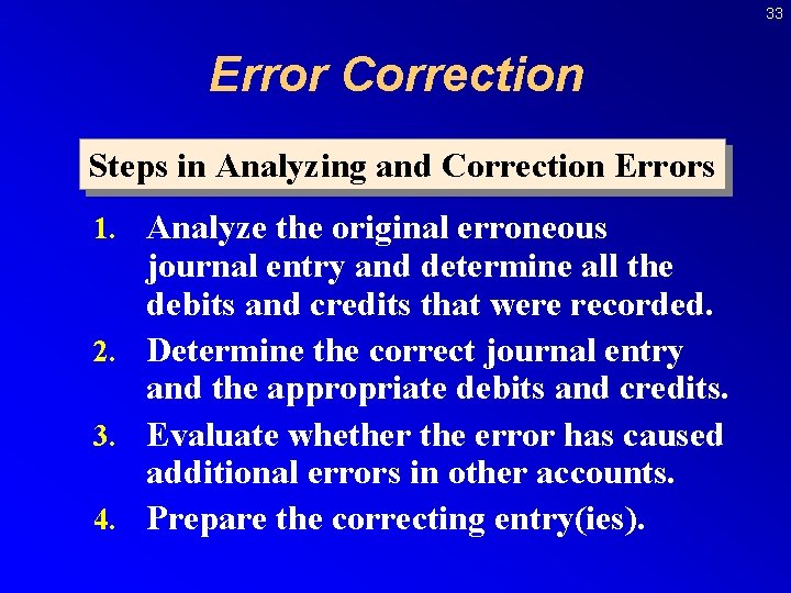 33 Error Correction Steps in Analyzing and Correction Errors 1. Analyze the original erroneous