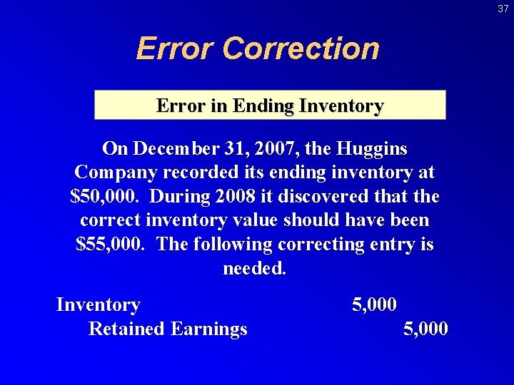 37 Error Correction Error in Ending Inventory On December 31, 2007, the Huggins Company