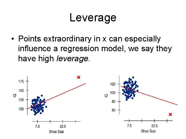 Leverage • Points extraordinary in x can especially influence a regression model, we say