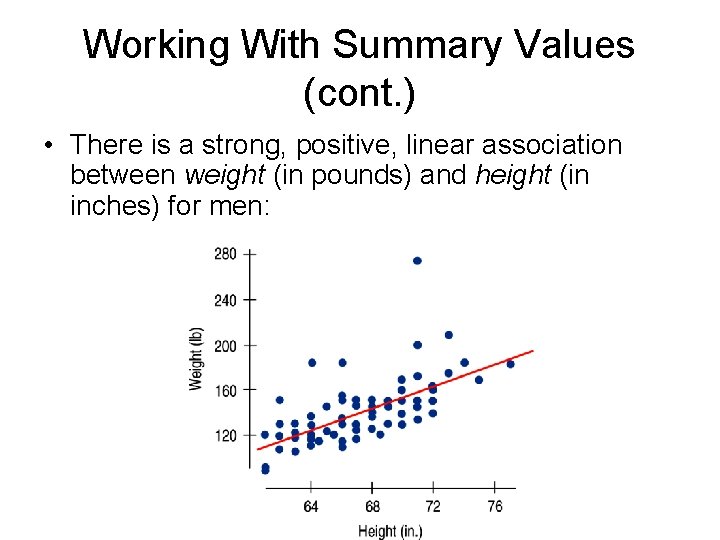 Working With Summary Values (cont. ) • There is a strong, positive, linear association