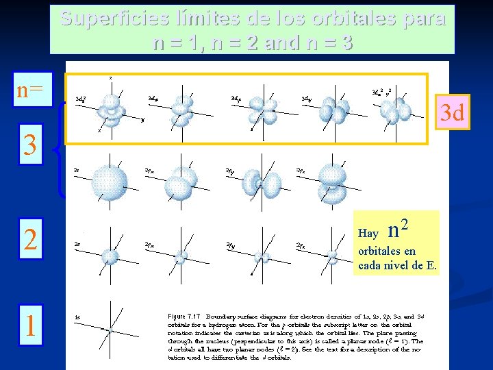 Superficies límites de los orbitales para n = 1, n = 2 and n