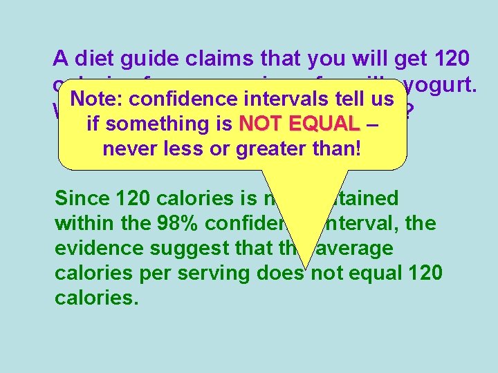 A diet guide claims that you will get 120 calories from a serving of