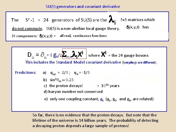 SU(5) generators and covariant derivative The 52 -1 = 24 generators of SU(5) are