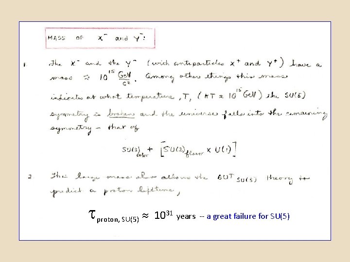  proton, SU(5) 1031 years --aagreatfailureof for. SU(5)! SU(5) 