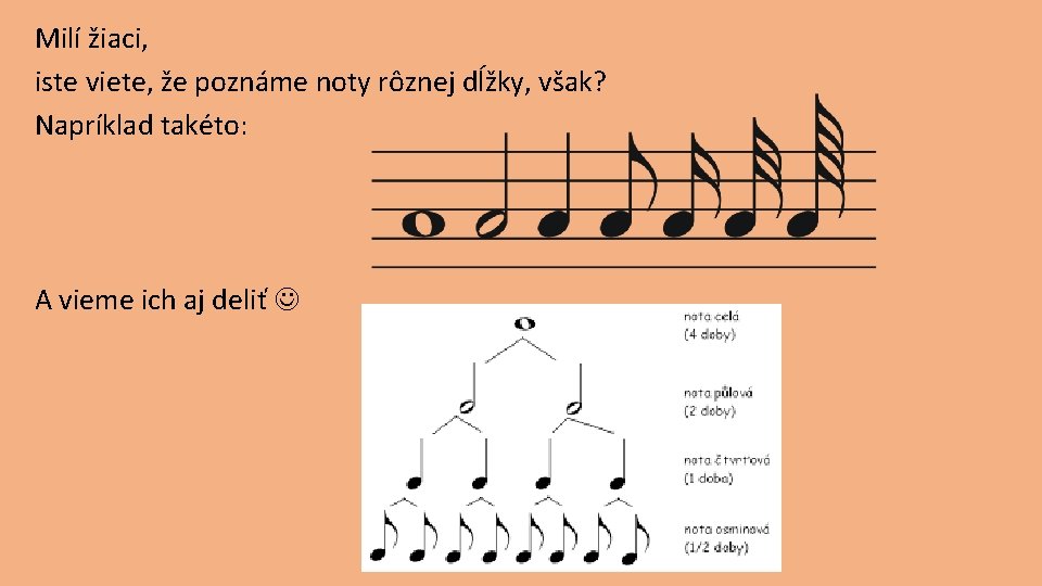Milí žiaci, iste viete, že poznáme noty rôznej dĺžky, však? Napríklad takéto: A vieme