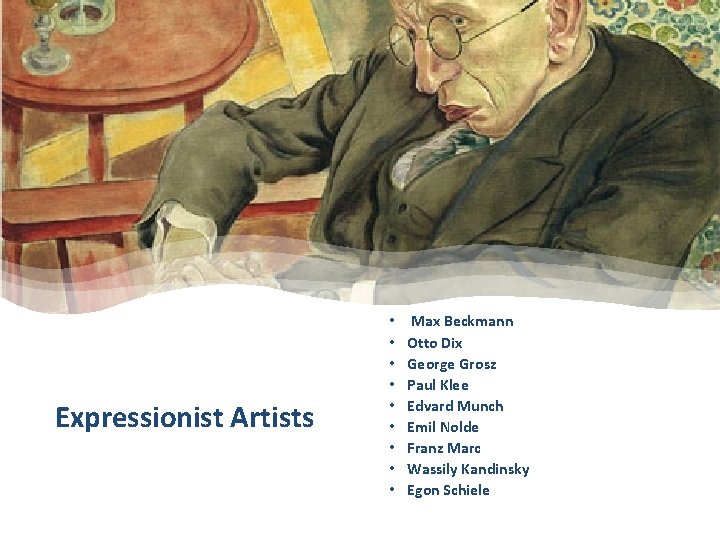 Expressionist Artists • • • Max Beckmann Otto Dix George Grosz Paul Klee Edvard