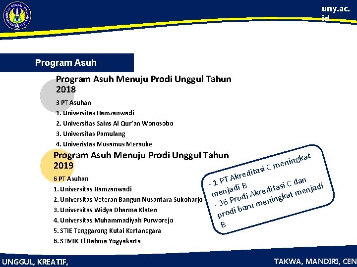 uny. ac. id Program Asuh Menuju Prodi Unggul Tahun 2018 3 PT Asuhan 1.