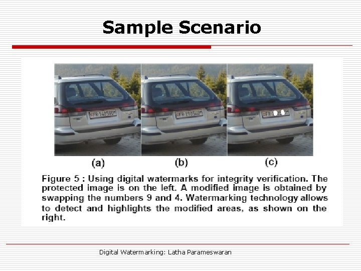 Sample Scenario Digital Watermarking: Latha Parameswaran 