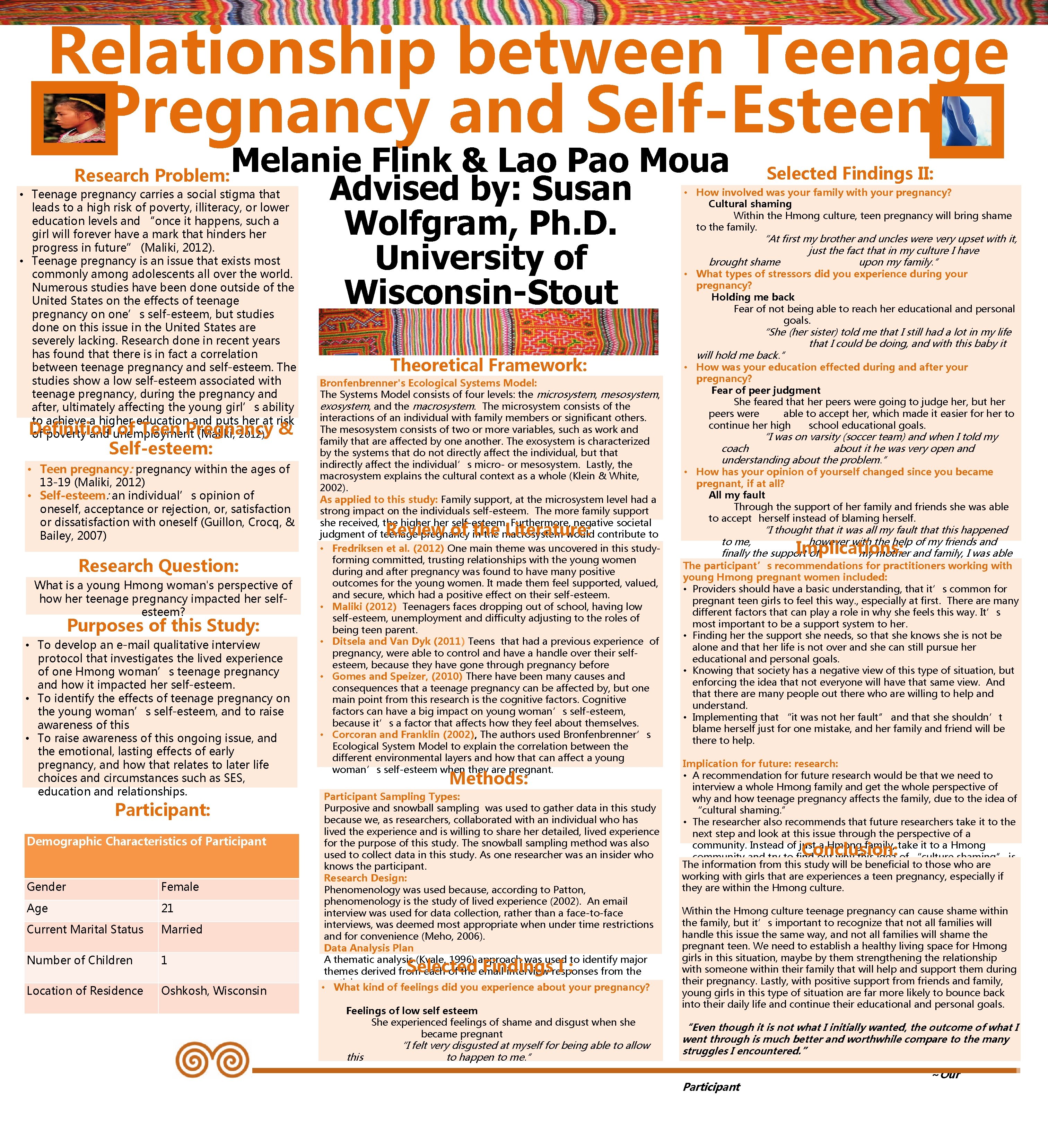 Relationship between Teenage Pregnancy and Self-Esteem Melanie Flink & Lao Pao Moua Research Problem: