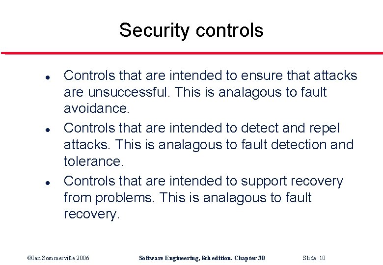 Security controls l l l Controls that are intended to ensure that attacks are