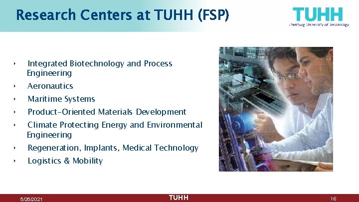 Research Centers at TUHH (FSP) ‣ Integrated Biotechnology and Process Engineering ‣ Aeronautics ‣ Research Centers at TUHH (FSP) ‣ Integrated Biotechnology and Process Engineering ‣ Aeronautics ‣