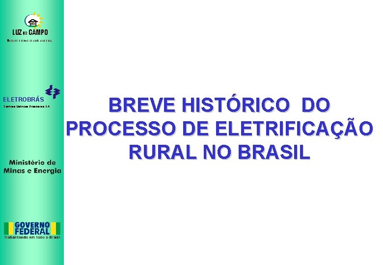 LUZ NO CAMPO Mudando o campo da noite para o dia. ELETROBRÁS Centrais Elétricas