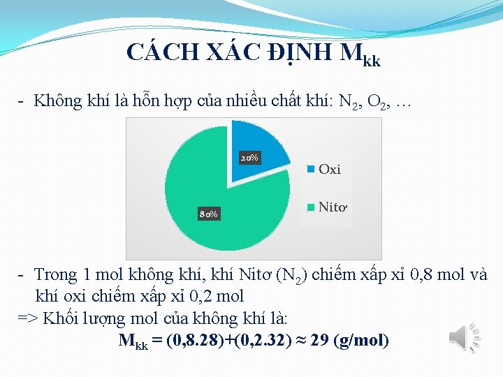 CÁCH XÁC ĐỊNH Mkk Không khí là hỗn hợp của nhiều chất khí: N