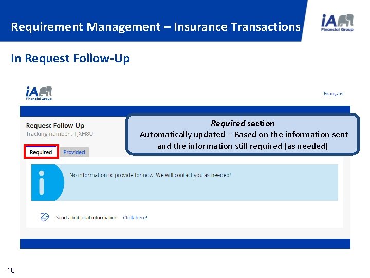 Requirement Management – Insurance Transactions In Request Follow-Up Required section Automatically updated – Based
