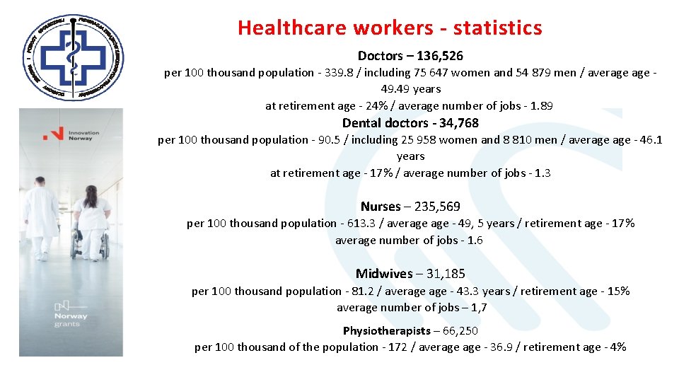 Healthcare workers - statistics Doctors – 136, 526 per 100 thousand population - 339.