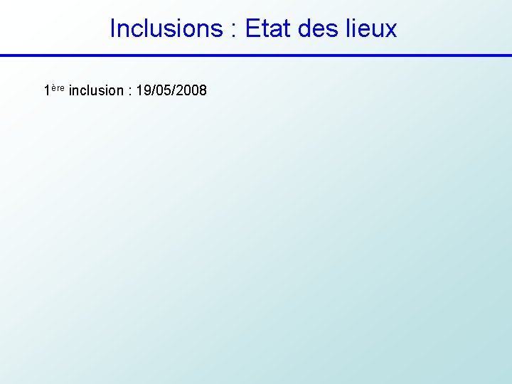 Inclusions : Etat des lieux 1ère inclusion : 19/05/2008 