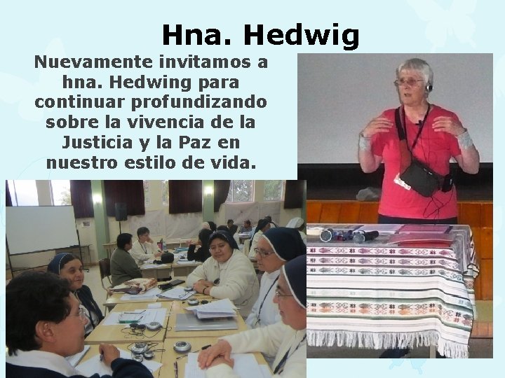 Hna. Hedwig Nuevamente invitamos a hna. Hedwing para continuar profundizando sobre la vivencia de