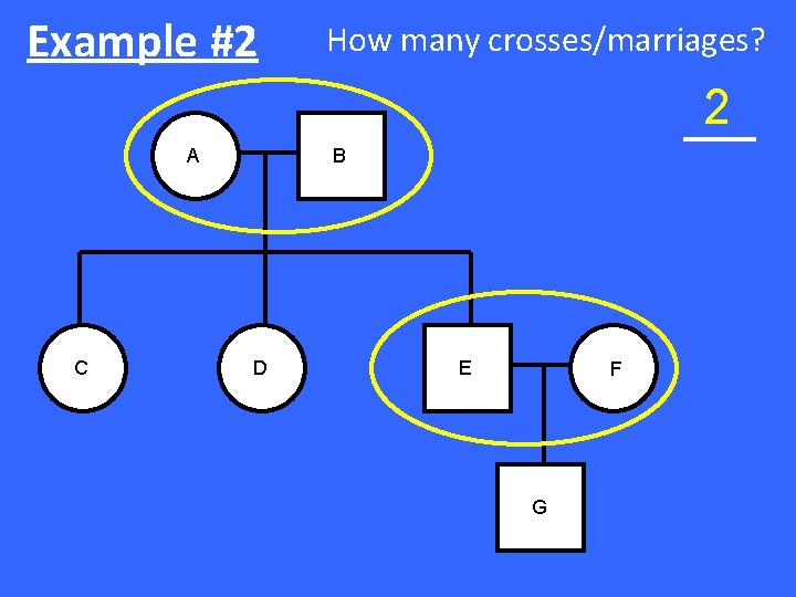 Example #2 How many crosses/marriages? 2 A C B D E F G 