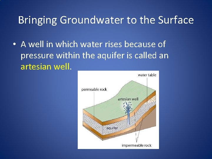 Bringing Groundwater to the Surface • A well in which water rises because of