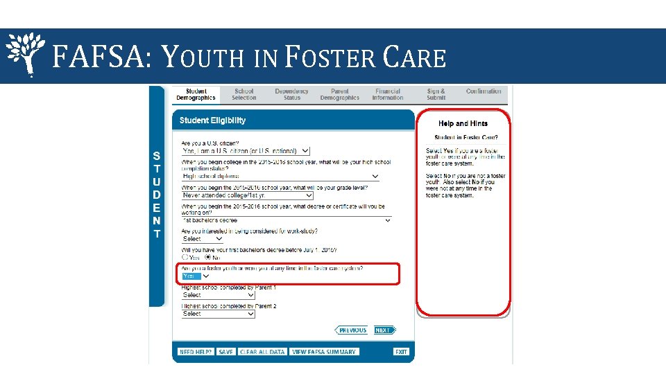 FAFSA: YOUTH IN FOSTER CARE 