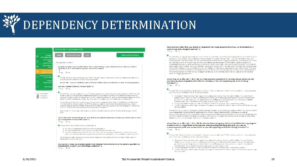 DEPENDENCY DETERMINATION 5/24/2021 THE WASHINGTON STUDENT ACHIEVEMENT COUNCIL 20 