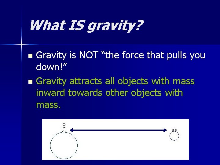 What IS gravity? Gravity is NOT “the force that pulls you down!” n Gravity