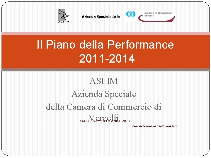 Azienda Speciale della Il Piano della Performance 2011 -2014 ASFIM Azienda Speciale della Camera