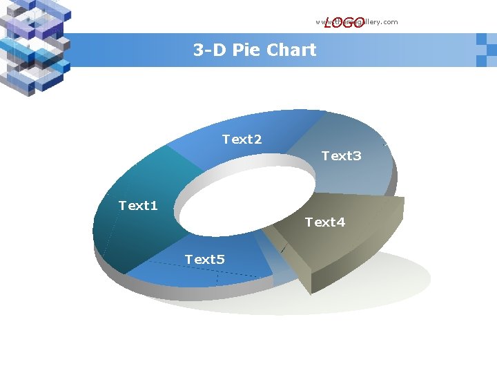 LOGO www. themegallery. com 3 -D Pie Chart Text 2 Text 3 Text 1