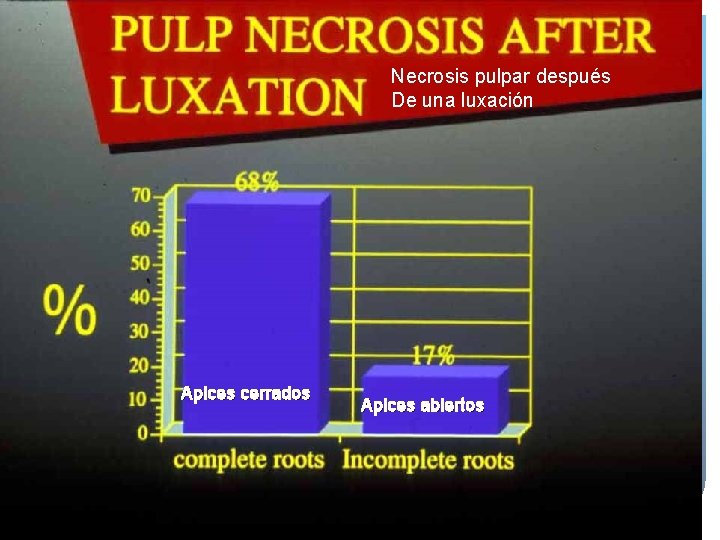 33 Necrosis pulpar después De una luxación Apices cerrados Apices abiertos 33 Necrosis pulpar después De una luxación Apices cerrados Apices abiertos