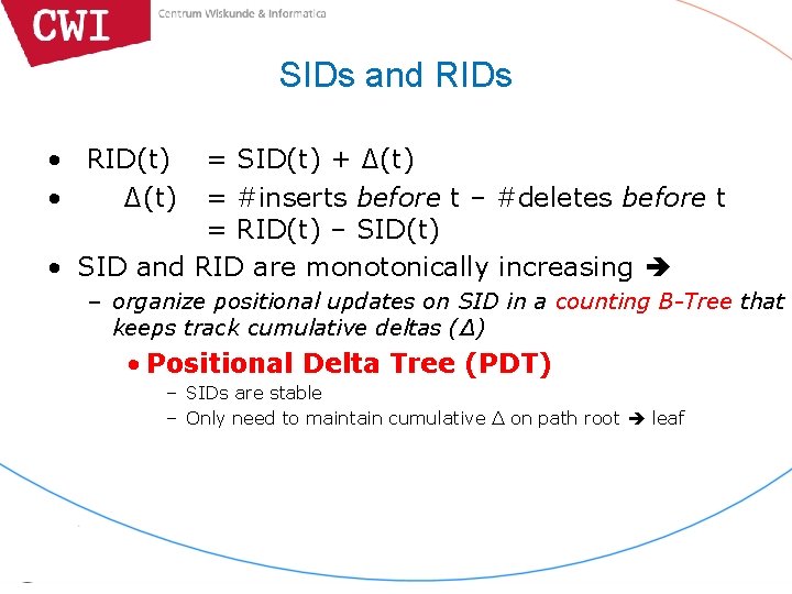 SIDs and RIDs • RID(t) • ∆(t) = SID(t) + ∆(t) = #inserts before