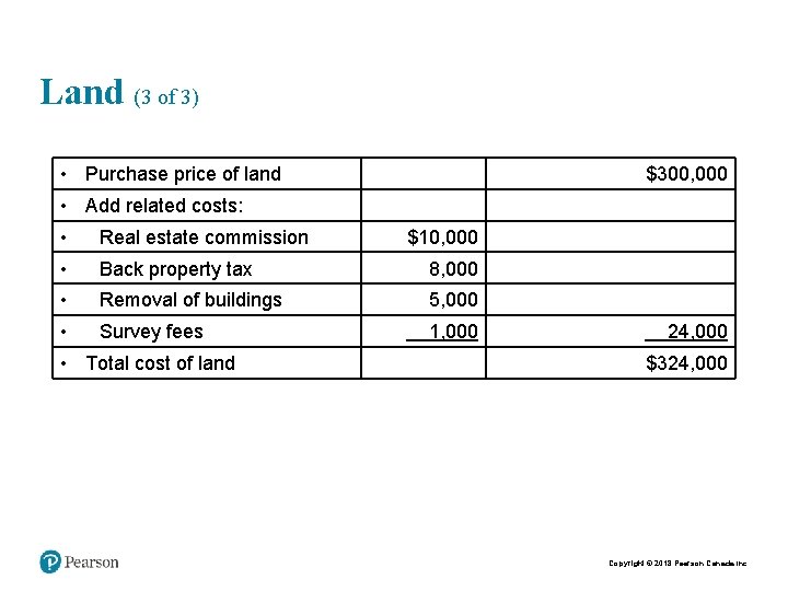 Land (3 of 3) • Purchase price of land $300, 000 • Add related