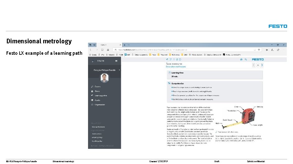 Dimensional metrology Festo LX example of a learning path BD-PEAFrançois-Philippe Paradis Dimensional metrology Created: