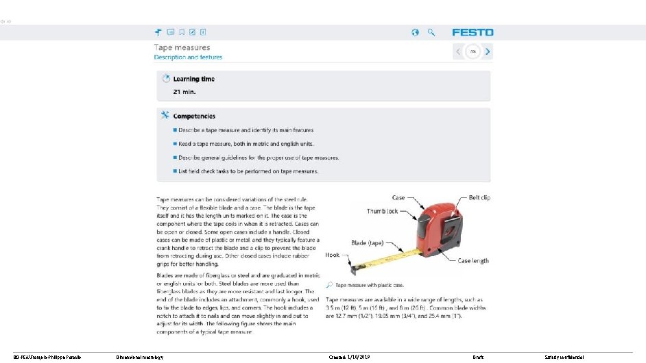 BD-PEAFrançois-Philippe Paradis Dimensional metrology Created: 1/10/2019 Draft Strictly confidential 