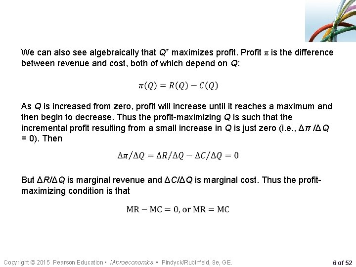 We can also see algebraically that Q* maximizes profit. Profit π is the difference