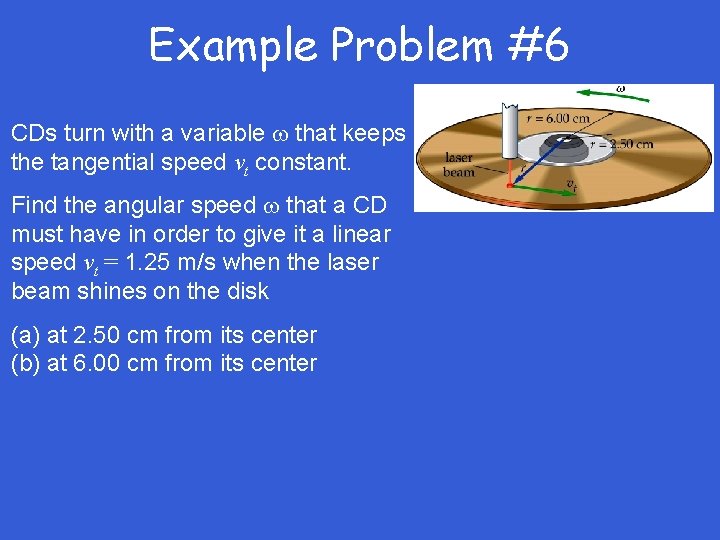 Example Problem #6 CDs turn with a variable that keeps the tangential speed vt