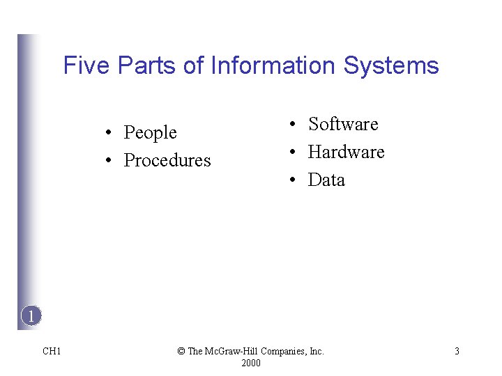 Five Parts of Information Systems • People • Procedures • Software • Hardware •