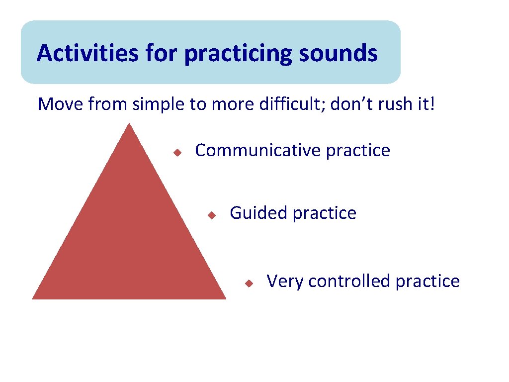 Activities for practicing sounds Move from simple to more difficult; don’t rush it! u